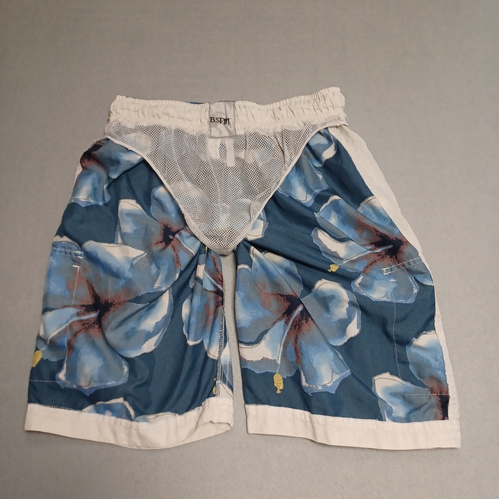 B.Split Swim Trunks Mens 30-32 Blue Hibiscus Floral Lined Cargo Board‎ Shorts